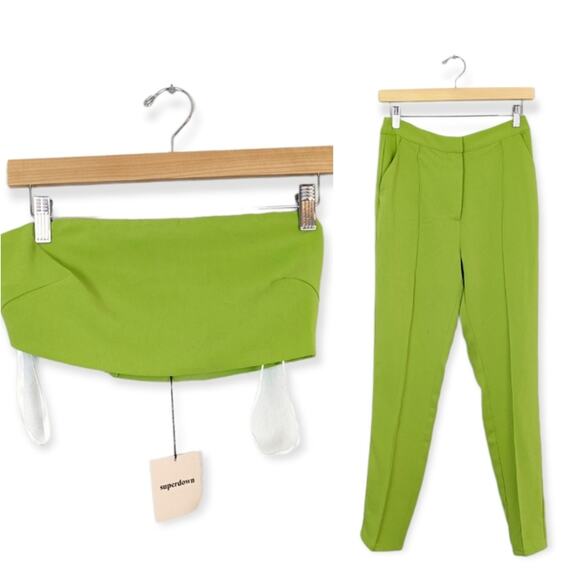 NWT Superdown Remy Lime Green Bandeau & Pant Set - Picture 2 of 11